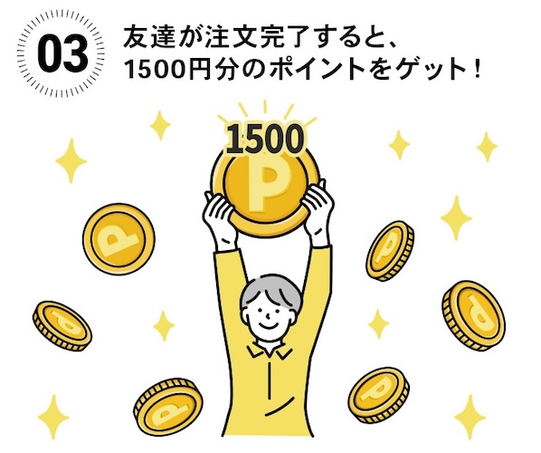 ビーレジェンド　友達が注文を完了すると1500円分