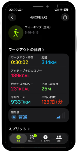 ウォーキング　ワークアウト結果